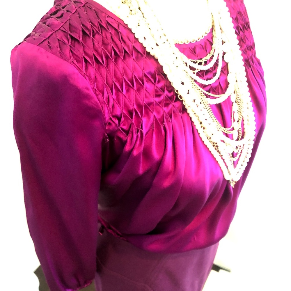 Anne Klein Purple Magenta Silk Top Blouse - M - Picture 2 of 7